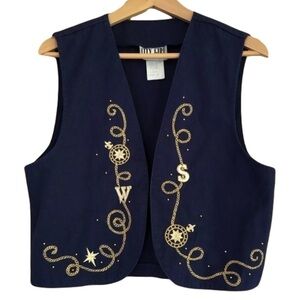 Vintage City Girl Sport embroidered metallic gold western vest size 10